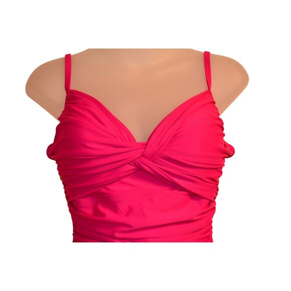 Hilor Women's 8 Ruched Twist Front One Piece Swimsuit Tummy Control Hot Pink NWT - Picture 2 of 12